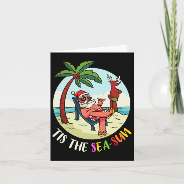 Tis The Sea-sun Funny Santa Beach Summer Christmas Card (Front)