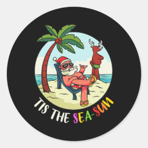 Tis The Sea-sun Funny Santa Beach Summer Christmas Classic Round Sticker