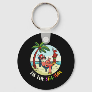 Tis The Sea-sun Funny Santa Beach Summer Christmas Key Ring