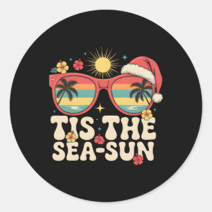 Tis The Sea Sun Groovy Christmas In July Summer Va Classic Round Sticker
