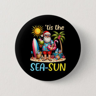 Tis The Sea Sun Hawaiian Santa Claus Christmas In 6 Cm Round Badge