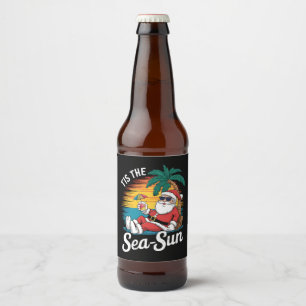Tis The Sea Sun Santa Beach Christmas In Juy  Beer Bottle Label