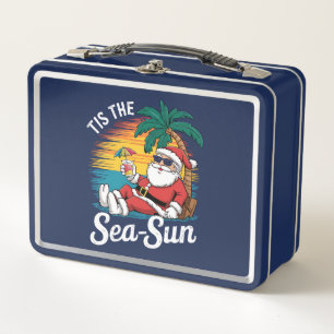Tis The Sea Sun Santa Beach Christmas In Juy Metal Lunch Box