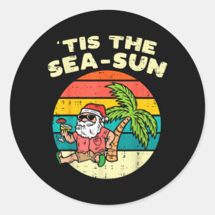 Tis The Sea Sun Santa Beach Summer Christmas in Classic Round Sticker