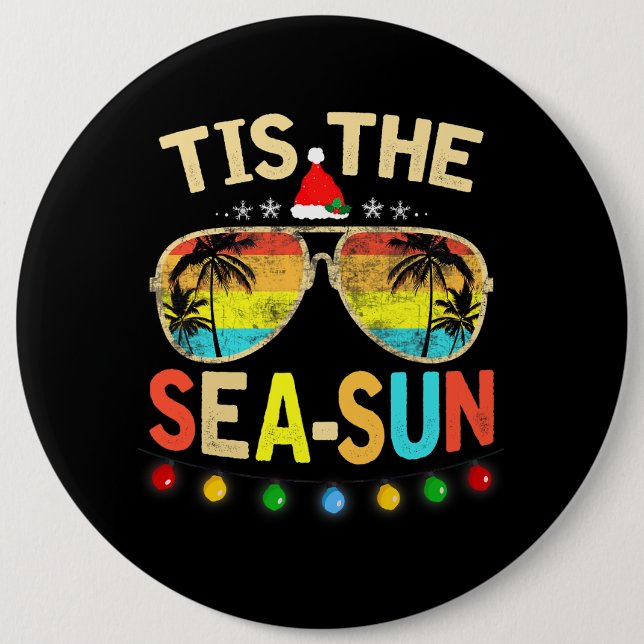 Tis The Sea Sun Santa Beach Summer Christmas In Ju 6 Cm Round Badge (Front)