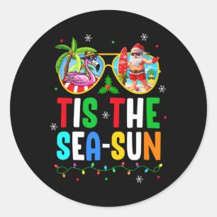 Tis The Sea Sun Santa Beach Summer Christmas In Ju Classic Round Sticker