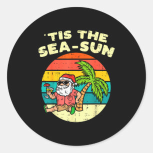 Tis The Sea Sun Santa Beach Summer Christmas In Ju Classic Round Sticker