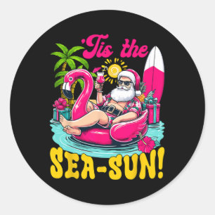 Tis The Sea Sun Santa Beach Summer Christmas In Ju Classic Round Sticker