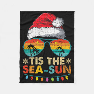 Tis The Sea Sun Santa Beach Summer Christmas In Ju Fleece Blanket