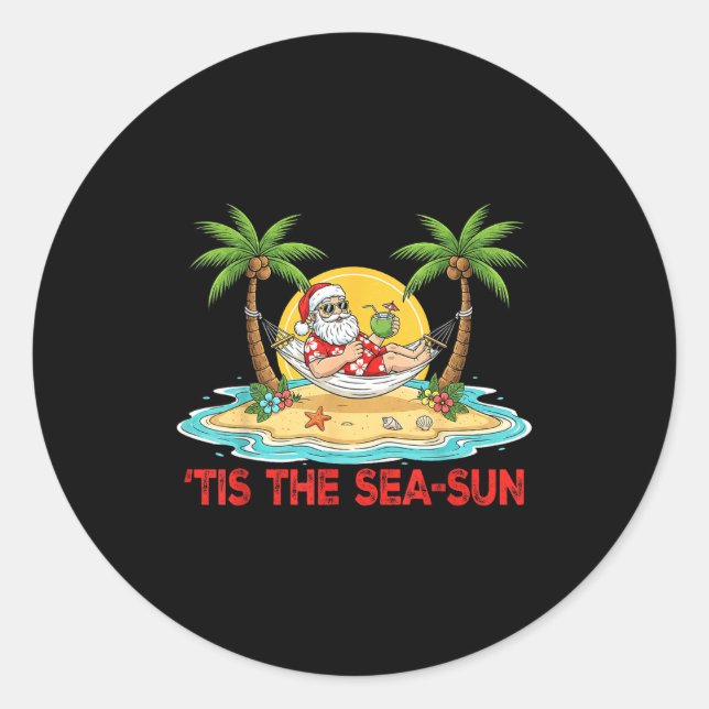 Tis The Sea-sun Santa Beach Vibes Christmas In Jul Classic Round Sticker (Front)