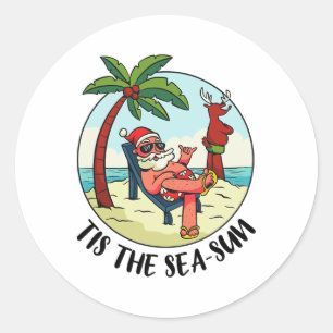 Tis The Sea-sun Santa Claus Beach Summer Christmas Classic Round Sticker