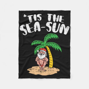 Tis The Sea Sun Santa Palm Tree Beach Christmas In Fleece Blanket