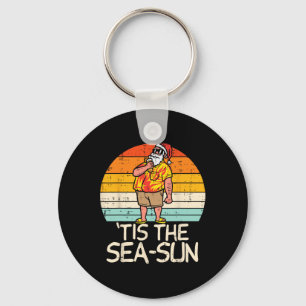 Tis The Sea Sun Santa Sunset Retro Christmas In Ju Key Ring