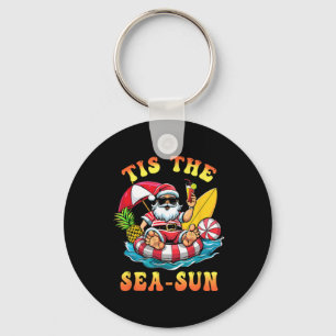 Tis The Sea Sun Santa Surfing Christmas In July Tr Key Ring