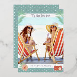 'Tis The Sea-sun Tropical Beach Summer Christmas<br><div class="desc">'Tis The Sea-sun Tropical Beach Summer Christmas Foil Stamped Christmas Cards features your favourite photo surrounded by a fun beach themed frame of flip flops, palm leaves and flowers with a slightly retro vintage vibe. Personalise the fun modern hand lettered script typography by editing the text in the text box...</div>