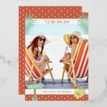 'Tis The Sea-sun Tropical Beach Summer Christmas<br><div class="desc">'Tis The Sea-sun Tropical Beach Summer Christmas Foil Stamped Christmas Cards features your favourite photo surrounded by a fun beach themed frame of flip flops, palm leaves and flowers with a slightly retro vintage vibe. Personalise the fun modern hand lettered script typography by editing the text in the text box...</div>