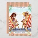 'Tis The Sea-sun Tropical Beach Summer Christmas<br><div class="desc">'Tis The Sea-sun Tropical Beach Summer Christmas Cards features your favourite photo surrounded by a fun beach themed frame of flip flops, palm leaves and flowers with a slightly retro vintage vibe. Personalise the fun modern hand lettered script typography by editing the text in the text box provided. PHOTO TIP:...</div>