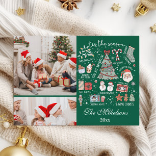 Tis The Season 2 Photo  Retro Green Christmas Holiday Card