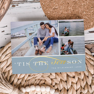 Tis the Season   3 Photo Nautical Christmas Foil Holiday Card