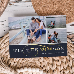 Tis the Season   3 Photo Nautical Foil Holiday Card