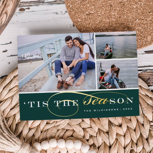 Tis the Season | 3 Photo Nautical Foil Holiday Card (Creator Uploaded)