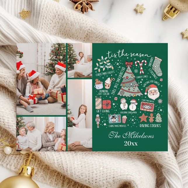 Tis The Season 4 Photo  Retro Green Christmas Holiday Card (Creator Uploaded)
