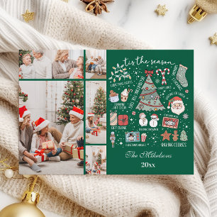 Tis The Season 5 Photo  Retro Green Christmas Holiday Card