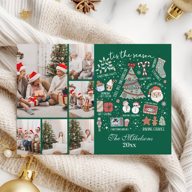 Tis The Season 6 Photo  Retro Green Christmas Holiday Card (Creator Uploaded)