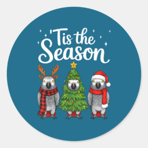 Tis The Season African G Parrot Christmas Santa Classic Round Sticker
