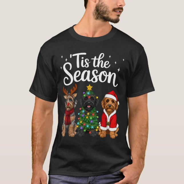 Tis The Season Aussiedoodle Christmas Santa Dog Lo T-Shirt (Front)
