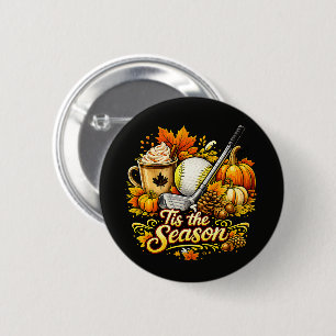 Tis The Season Autumn Golf Pumpkin Spice Coffee 6 Cm Round Badge