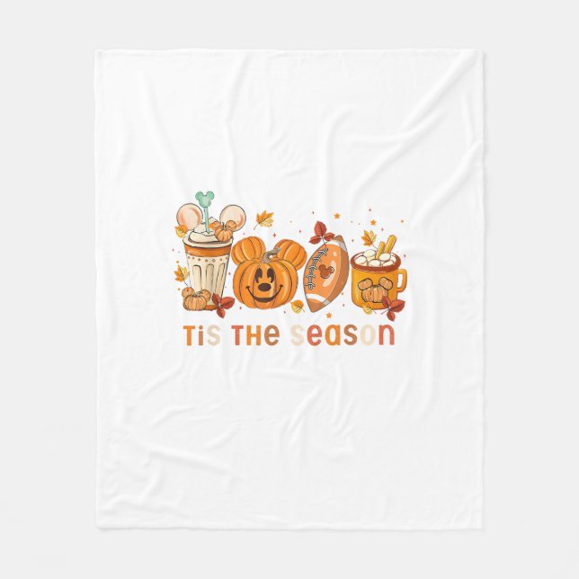 Tis The Season Autumn Halloween Pumpkin Fall Drink Fleece Blanket (Front)