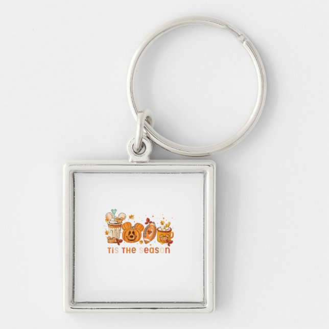 Tis The Season Autumn Halloween Pumpkin Fall Drink Key Ring (Front)