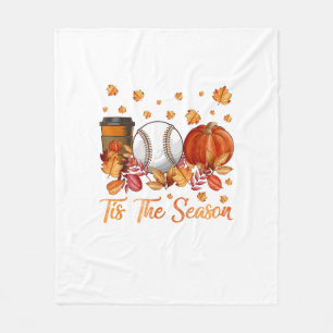 Tis The Season Baseball Pumpkin Autumn Fall Thanks Fleece Blanket