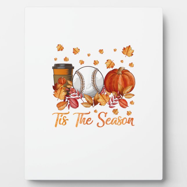 Tis The Season Baseball Pumpkin Autumn Fall Thanks Plaque (Front)