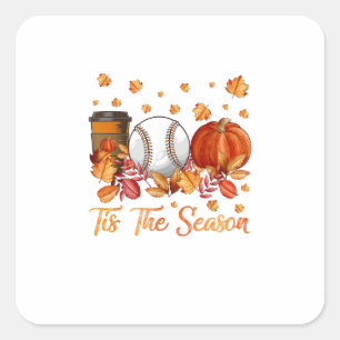 Tis The Season Baseball Pumpkin Autumn Fall Thanks Square Sticker