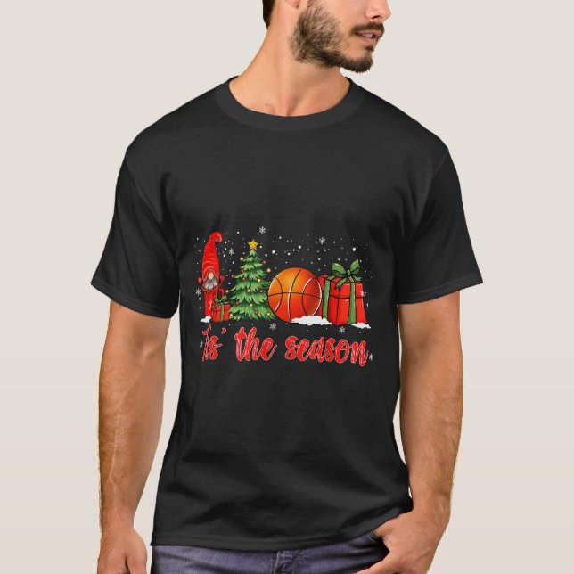 Tis The Season Basketball Coffee Xmas Tree Gnome C T-Shirt (Front)