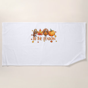 Tis The Season Basset Hound Dog Fall Thanksgiving Beach Towel