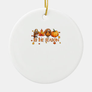Tis The Season Basset Hound Dog Fall Thanksgiving Ceramic Ornament