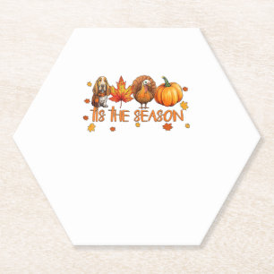 Tis The Season Basset Hound Dog Fall Thanksgiving  Paper Coaster