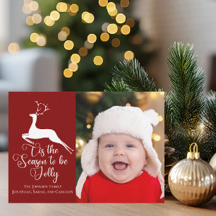Tis the Season Beautiful Red Family Photo Holiday Card