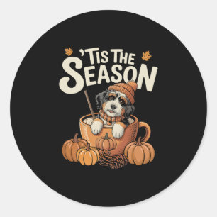 Tis The Season Bernedoodle Fall Coffee Autumn Pump Classic Round Sticker