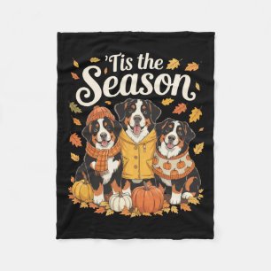 Tis The Season Bernese Mountain Dog Fall Autumn Pu Fleece Blanket