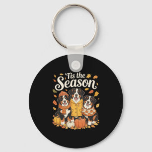 Tis The Season Bernese Mountain Dog Fall Autumn Pu Key Ring