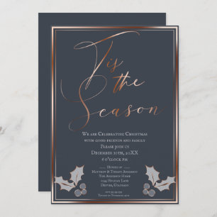 Tis the Season Blue and Copper Christmas Party Invitation