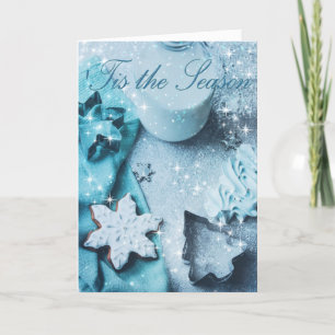 Tis The Season Blue Glitter Christmas Holiday Card