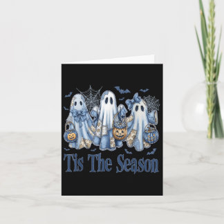 Tis The Season Blue Patchwork Ghost Pumpkin Spooky Card