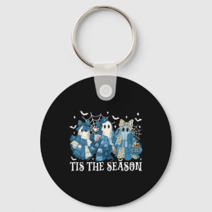 Tis The Season Blue Patchwork Ghost Pumpkin Spooky Key Ring