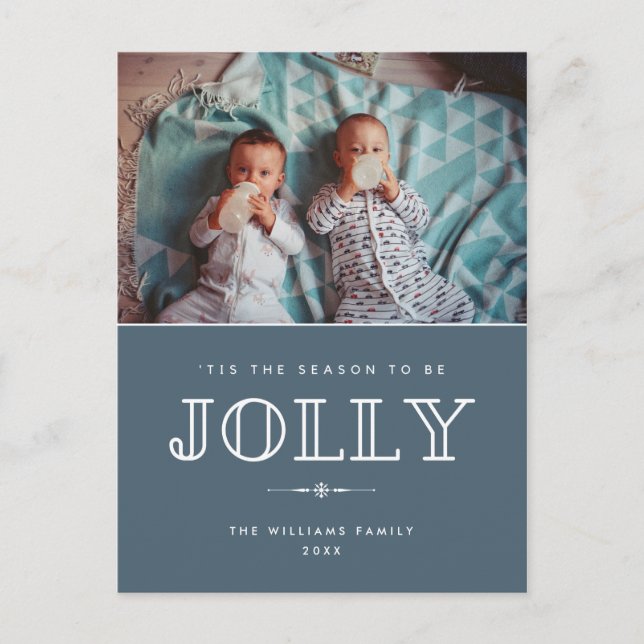 'Tis the Season Blue Photo Christmas Postcard (Front)