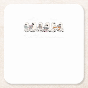 Tis The Season Boo Halloween Reading Books Lover T Square Paper Coaster
